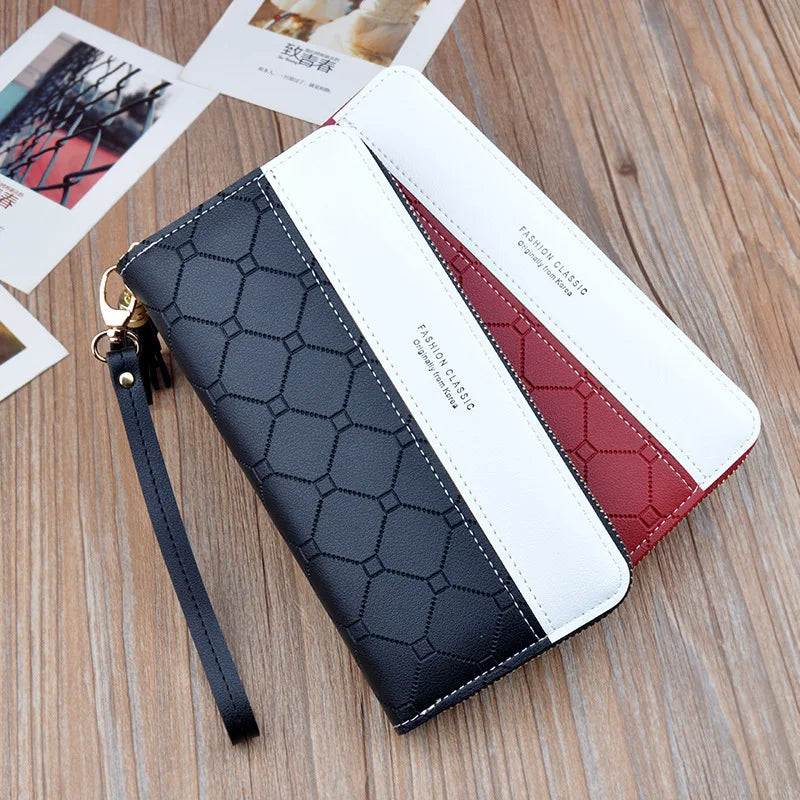 Femlion Patchwork Zipper Wallet with Tassel, Cute Card Holder Clutch Bag for Women