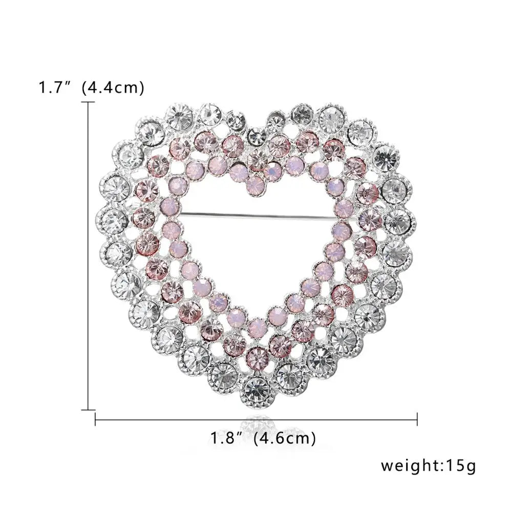 Femlion Pink Crystal Heart Brooch - Women's Wedding Bridal Jewelry