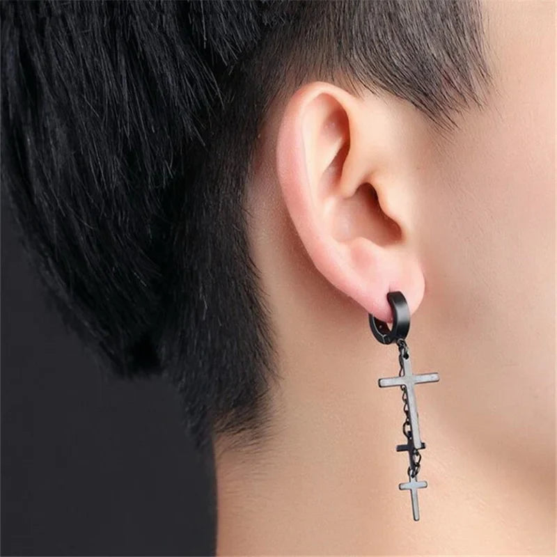 Femlion Modern Christian Chain Drop Earrings Retro Statement Girl Ear Drop