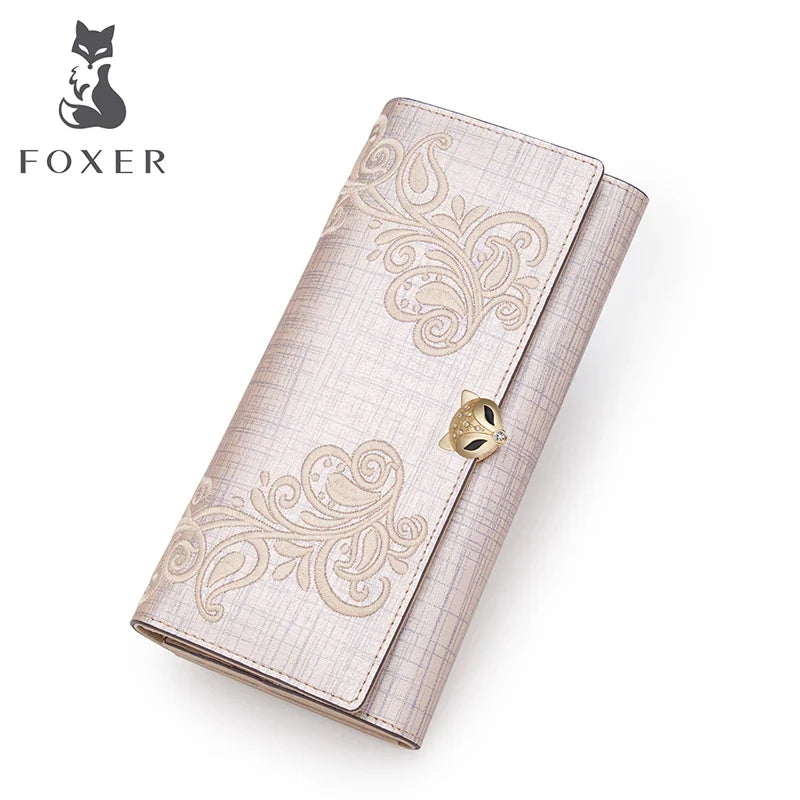 Femlion Leather Flower Pattern Clutch Wallet with Card Holder and Phone Bag