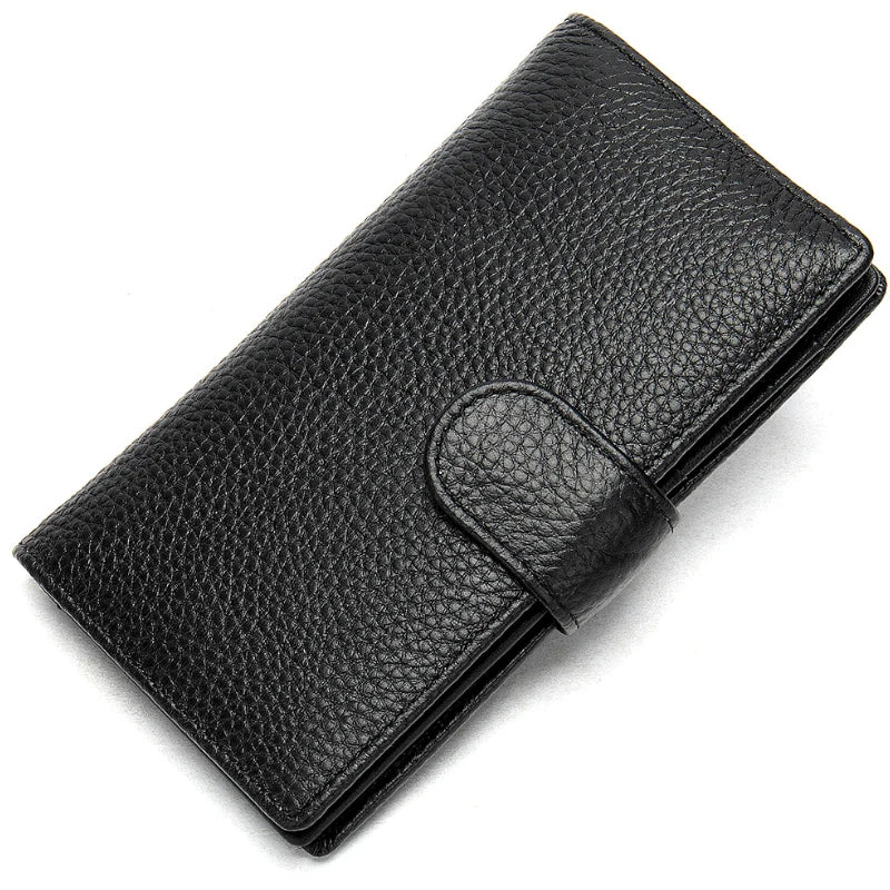 Femlion Genuine Leather Men's Long Bifold Wallet with 10 Card Slots