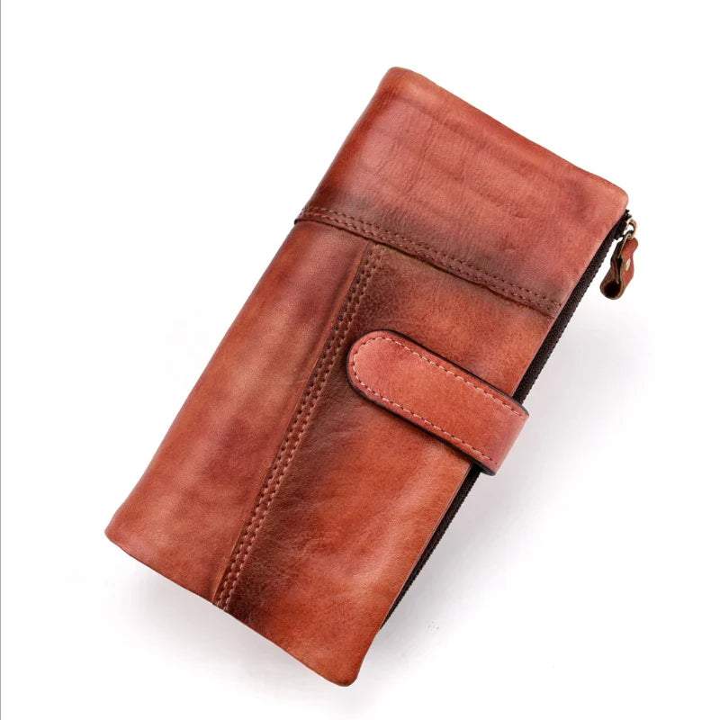 Femlion Vintage Fashion Leather Long Wallet for Ladies and Men