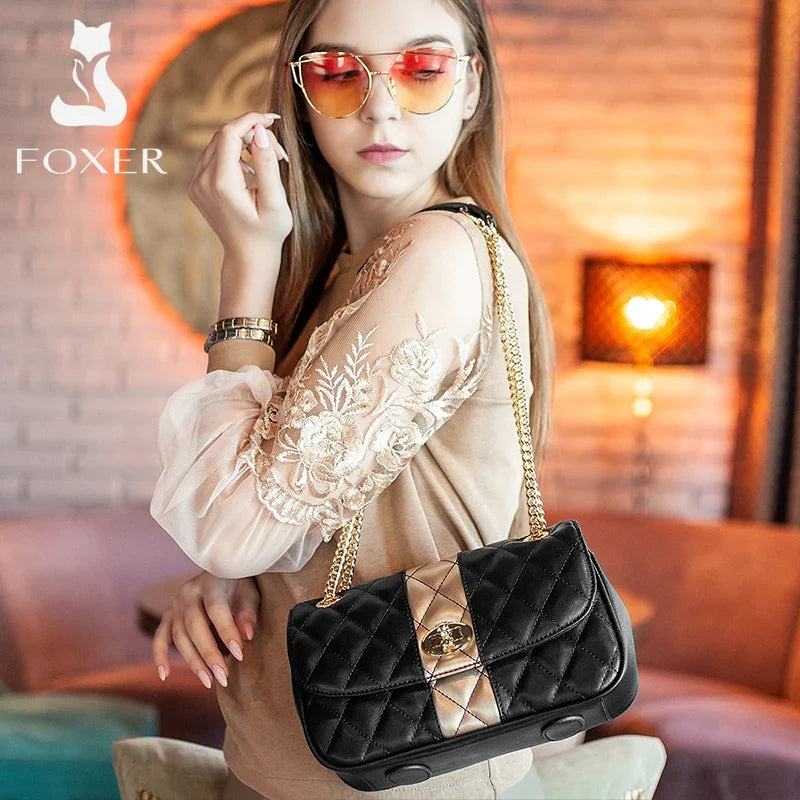 Femlion Diamond Lattice Crossbody Bag in Black Leather