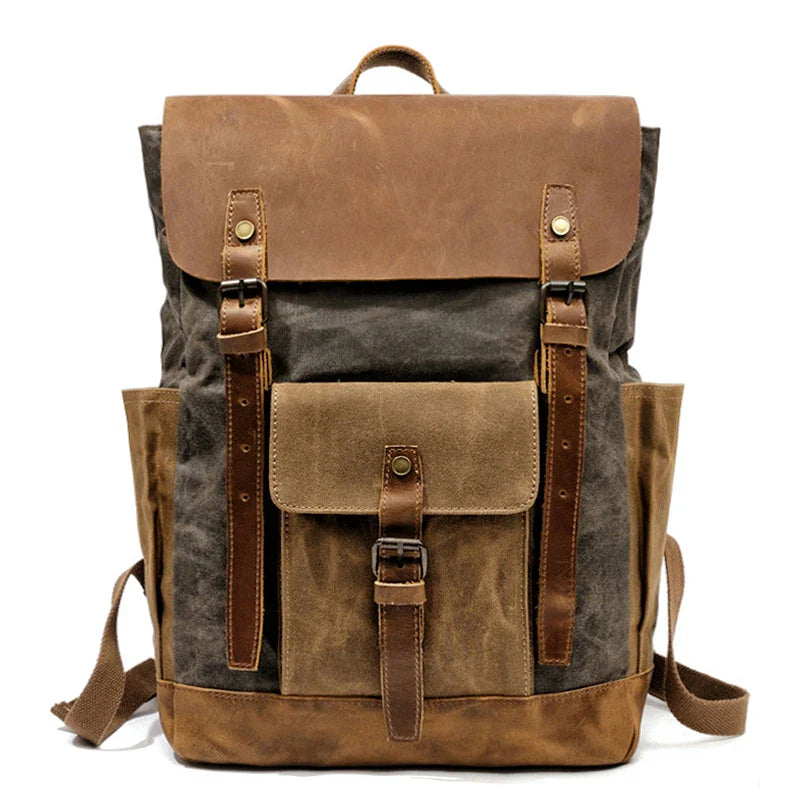 Femlion Vintage Oil Wax Canvas Leather Backpacks Unisex Waterproof Rucksack