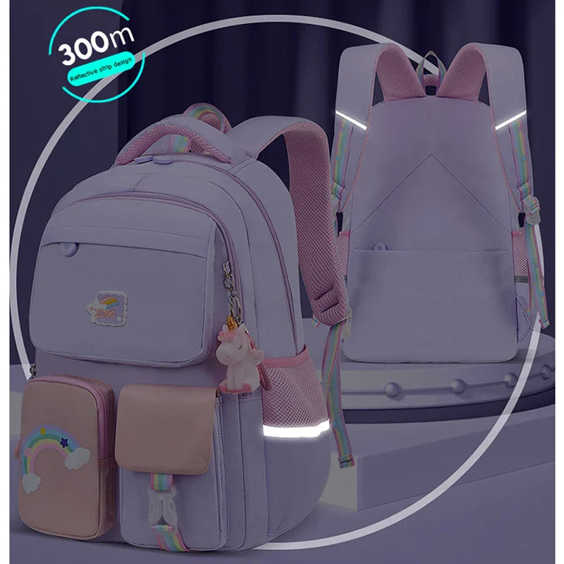 Femlion Rainbow Shoulder Strap School Bag for Girls: Waterproof Kids Backpack