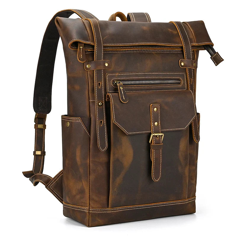 Femlion Vintage Leather Backpack for Men | 16 Inch Anti Theft Computer Travel Bag