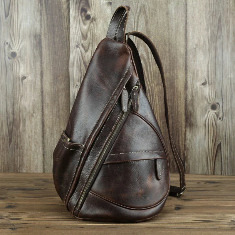 Femlion Genuine Leather Triangle Backpack for Casual Travelling and Everyday Use