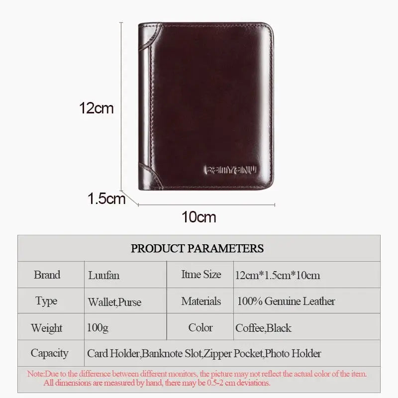 Femlion RFID Genuine Leather Men's Wallet Vintage Black Purse Mini Card Holder