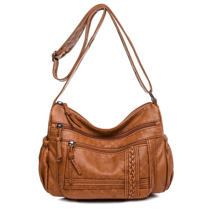 Femlion Vintage Luxury Shoulder Bag Crossbody Handbag Purse in Soft Pu Leather Brown