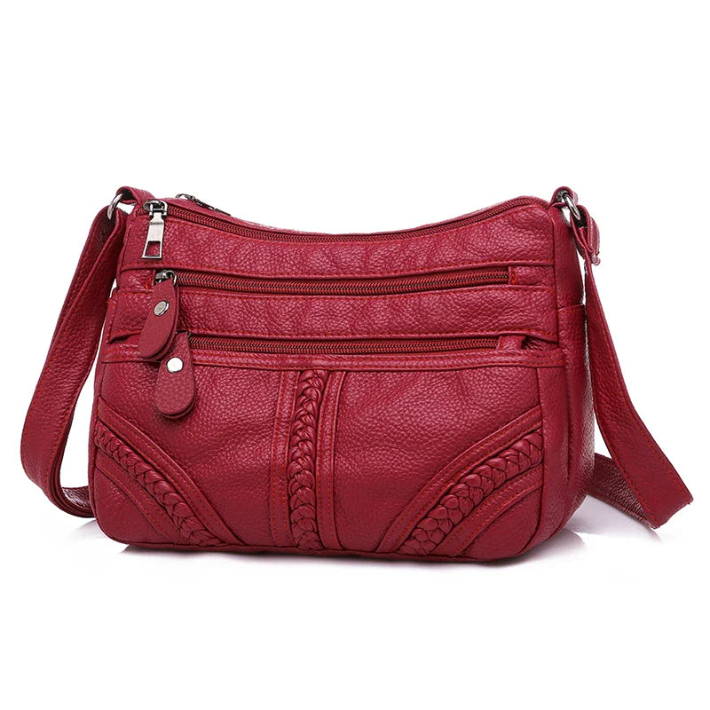 Femlion Multi-layer Soft Leather Shoulder Bag for Women