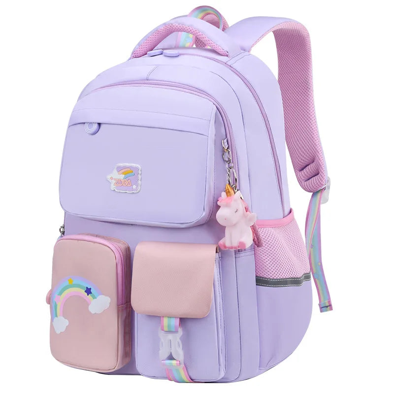 Femlion Rainbow Shoulder Strap School Bag for Girls: Waterproof Kids Backpack