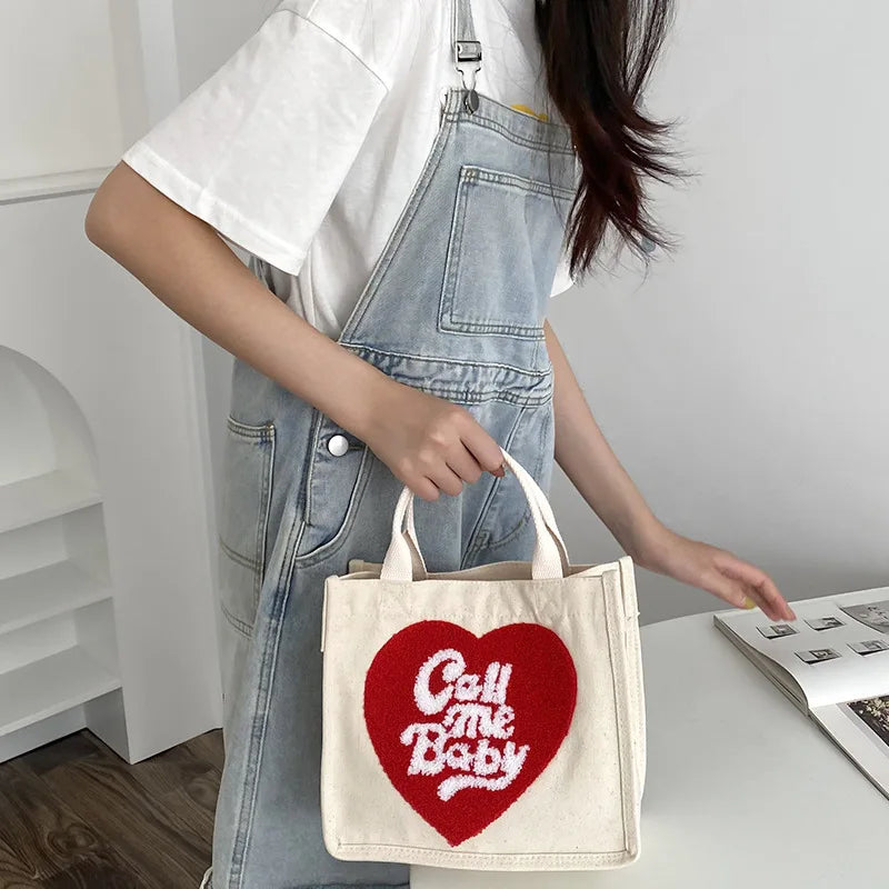 Femlion Heart Shape Canvas Lunch Bag for Stylish Food Storage