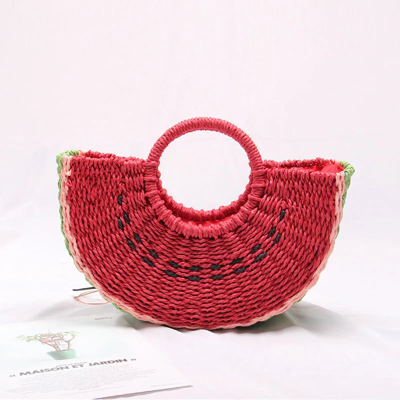 Femlion Watermelon Straw Beach Bag - Hand-Woven Cute Fashionable Bag