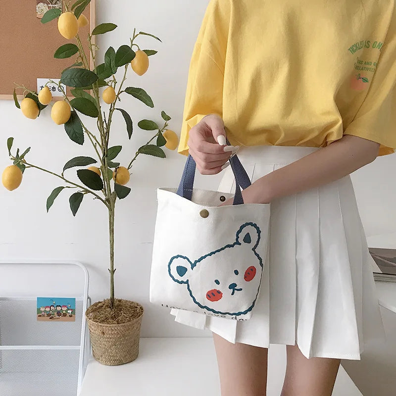 Femlion Little Canvas Handbag: Cute Print Small Tote Bag for Girls