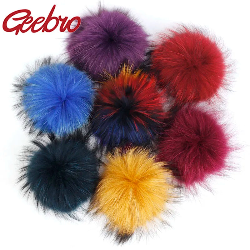 Femlion 15cm Raccoon Fur Pom Poms for Knit Hats and Beanies