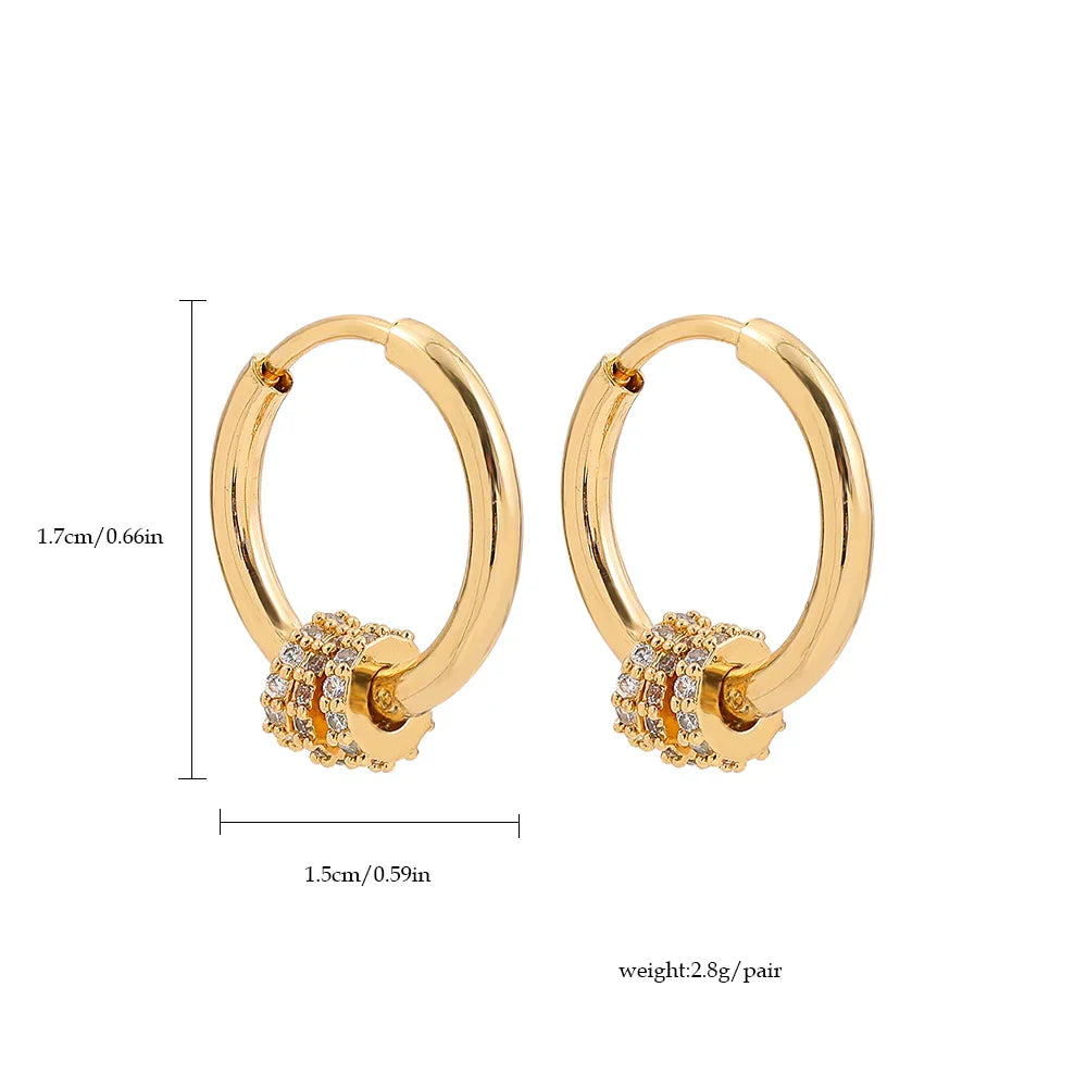 Femlion Triple Band Zircon Stone Hoop Earrings - Small Round Stainless Steel Pendant Huggies