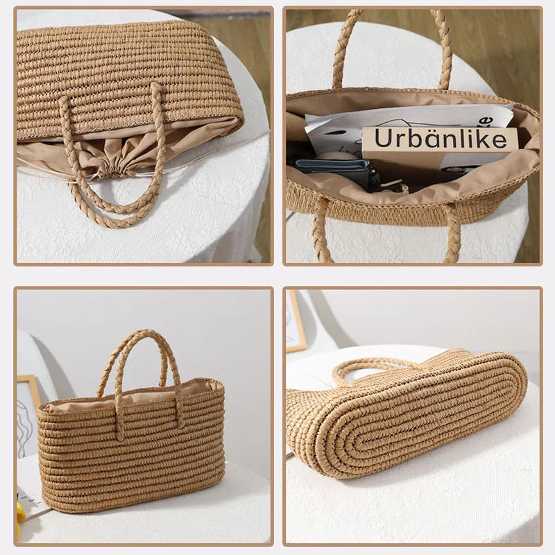 Femlion Handwoven Straw Tote Bag for Women | Summer Beach Basket Purse