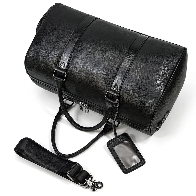 Femlion Leather Travel Duffle Bag for Luxury Flight Trips