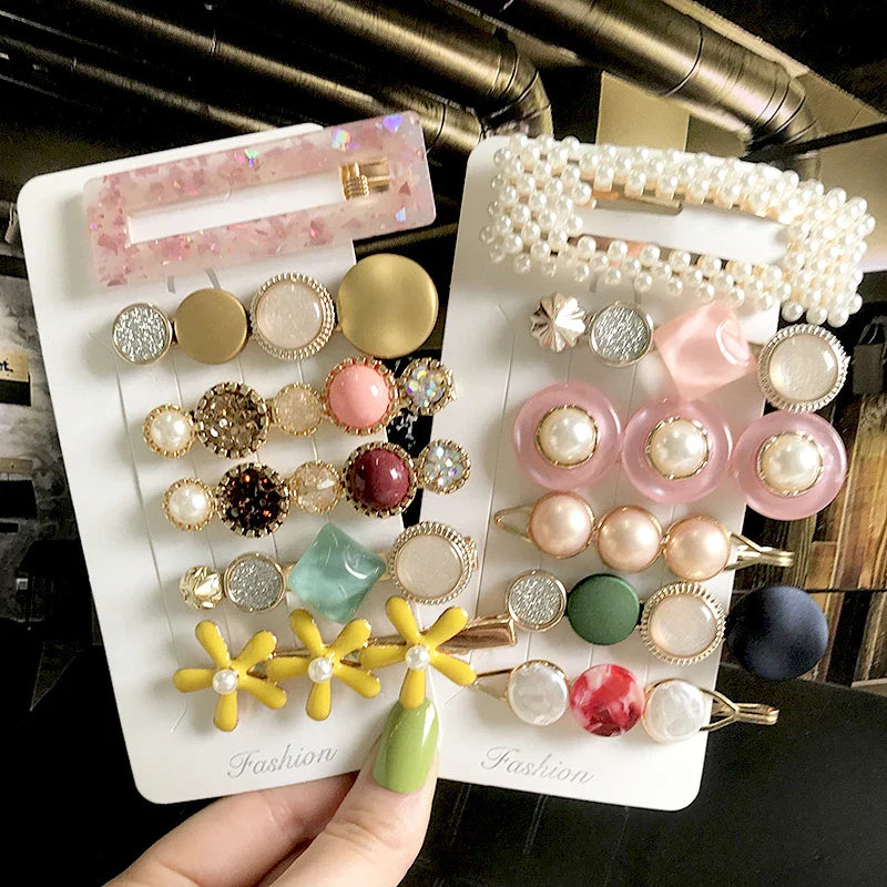 Femlion Pearl Crystal Hair Clip Barrette Hairpin Headwear Hair Accessories