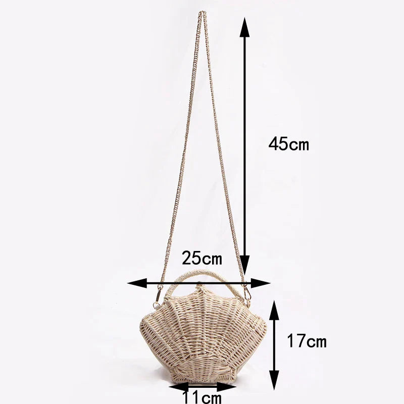 Femlion Shell Woven Straw Messenger Bag - Small Crossbody Beach Vacation Purse