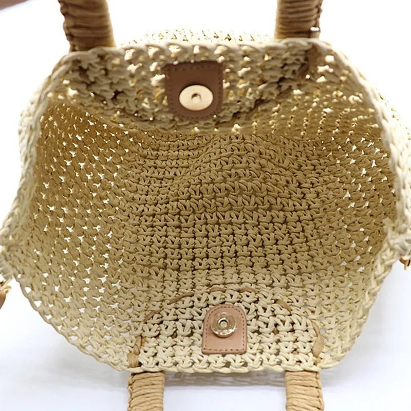 Femlion Women's Straw Bag Paper Hand-Woven Beach Bag Summer Holiday Shoulder Bag