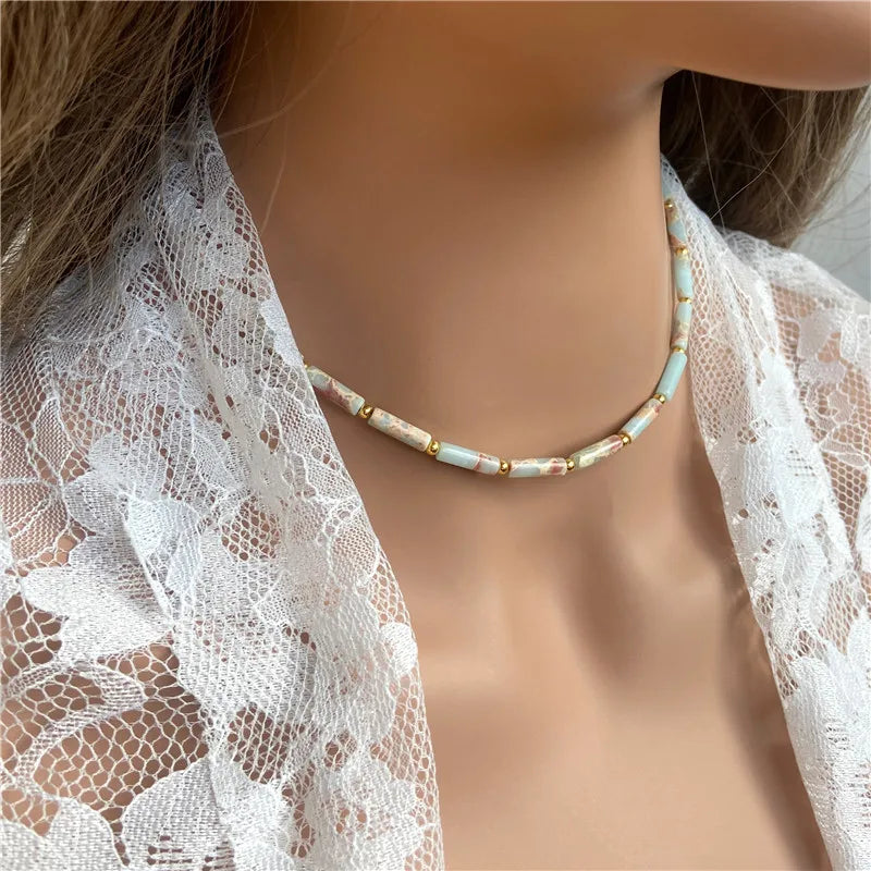 Boho Gold Beads Choker with Imperial Stone - Femlion Fashion Jewelry