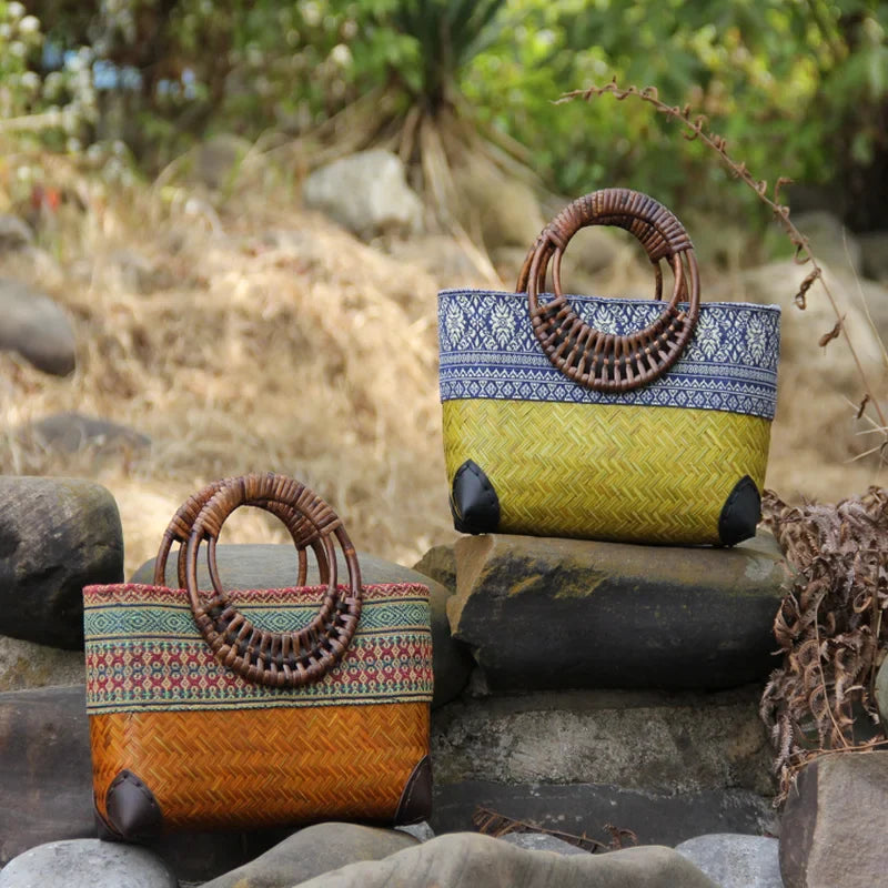 Femlion Bamboo Woven Bag: Mini Handmade Rattan Handbag for Stylish Women