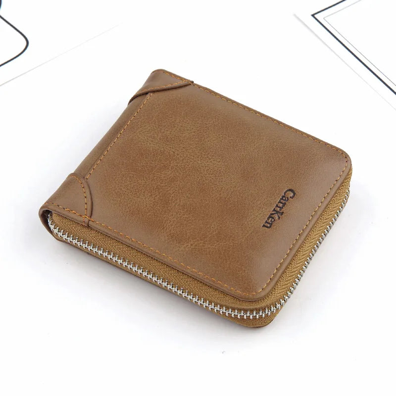 Femlion Men's Zipper Wallet with Card Holder and Coin Purse, Synthetic Leather Money Bag