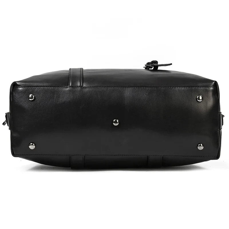 Femlion Cowhide Leather Duffle Bag for Travel and Business, Latest Black Design