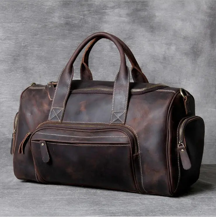 Femlion 2023 Genuine Leather Duffle Bag Men's Travel Business Handbag Coffee Totes