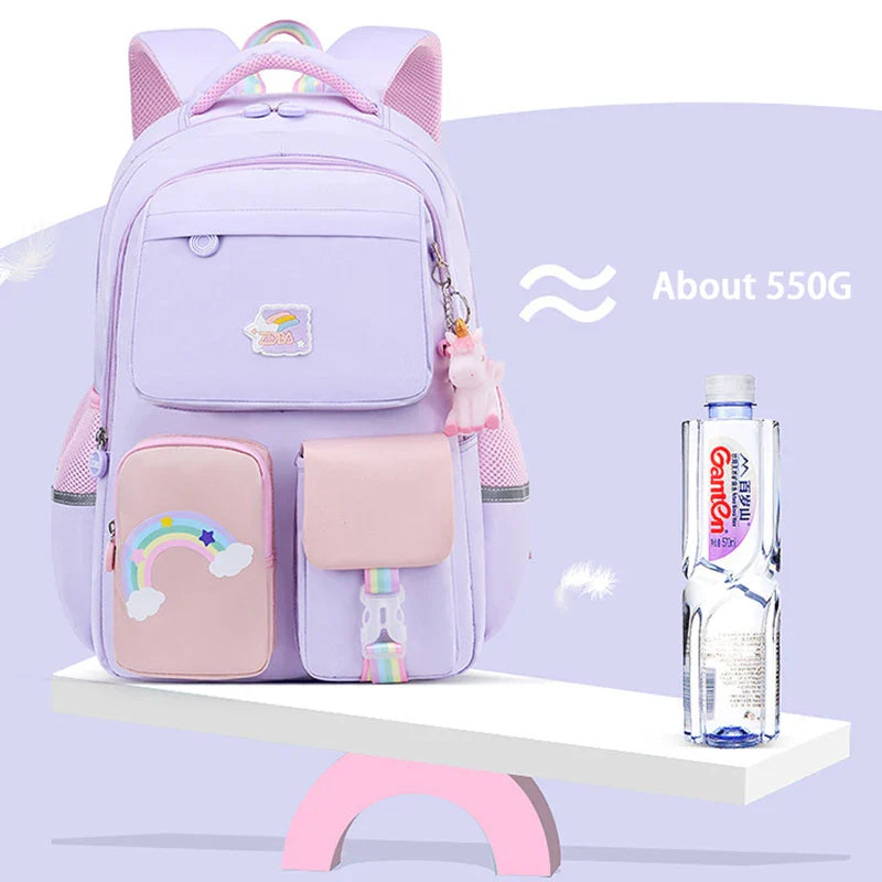 Femlion Rainbow Shoulder Strap School Bag for Girls: Waterproof Kids Backpack