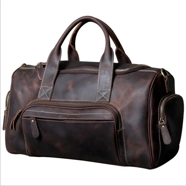 Femlion 2023 Genuine Leather Duffle Bag Men's Travel Business Handbag Coffee Totes