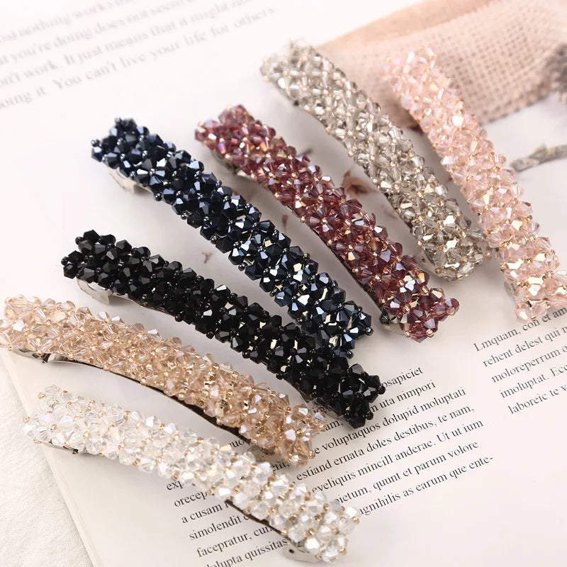 Femlion Crystal Spring Hair Clips Pins - Handmade Beaded Barrettes for Women-Girl Fashion