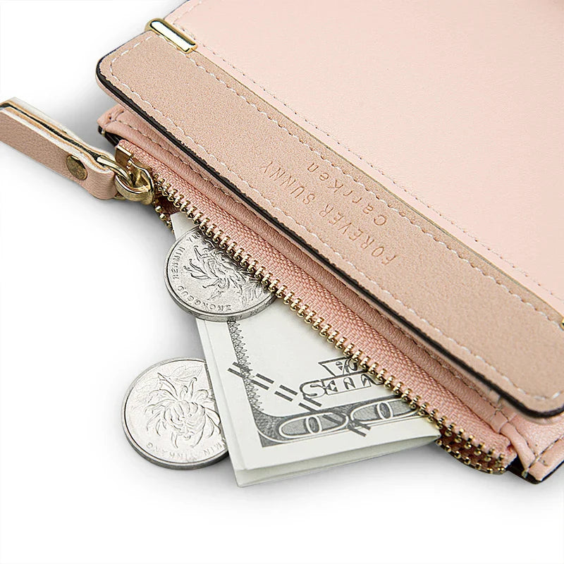 Femlion Patchwork Coin Purse: Cute Mini Wallet for Women, PU Leather Card Holder