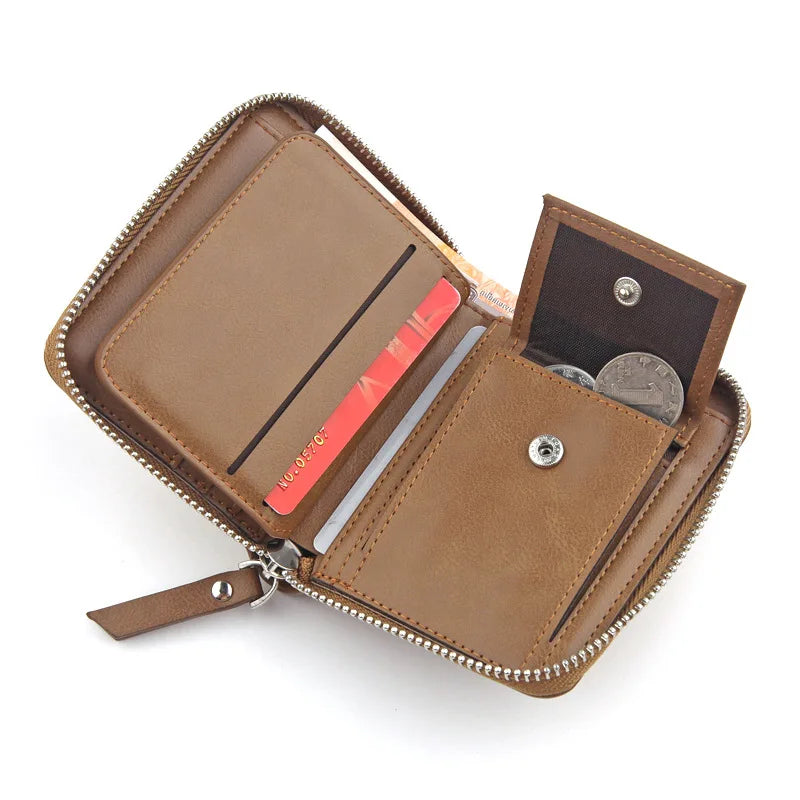 Femlion Men's Zipper Wallet with Card Holder and Coin Purse, Synthetic Leather Money Bag