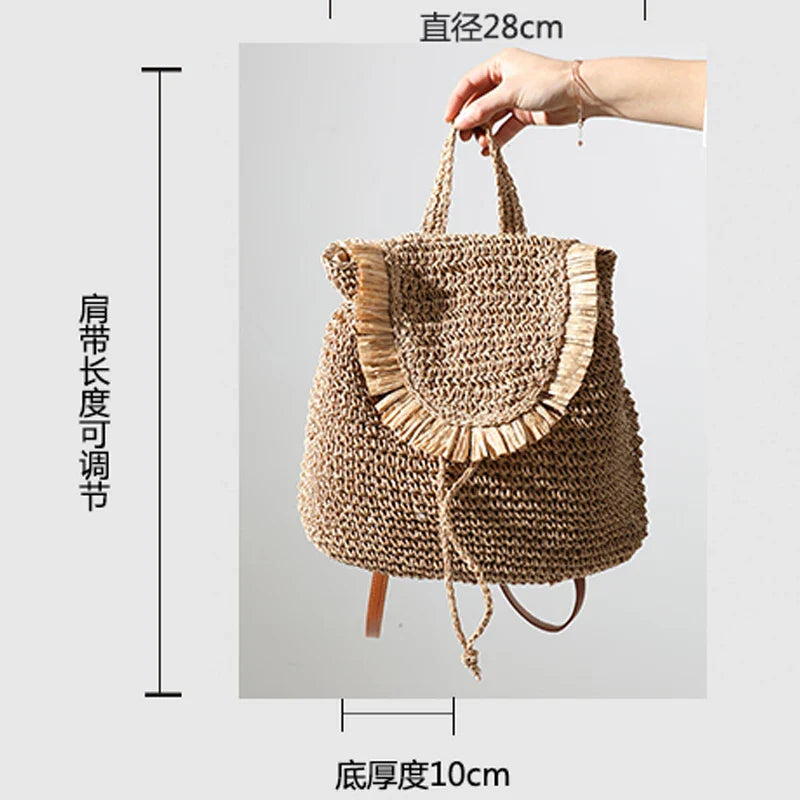 Femlion Tassel Straw Backpack: Stylish Woven Bag for Beach Vacation or Leisure