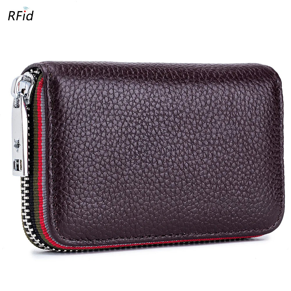 Femlion Genuine Leather Card Holder Wallet RFID Coin Purse Accordion Design