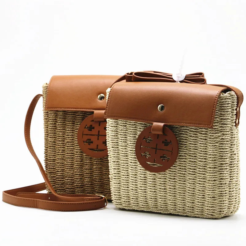 Femlion Beige & Camel Woven Crossbody Cover Bag for Women