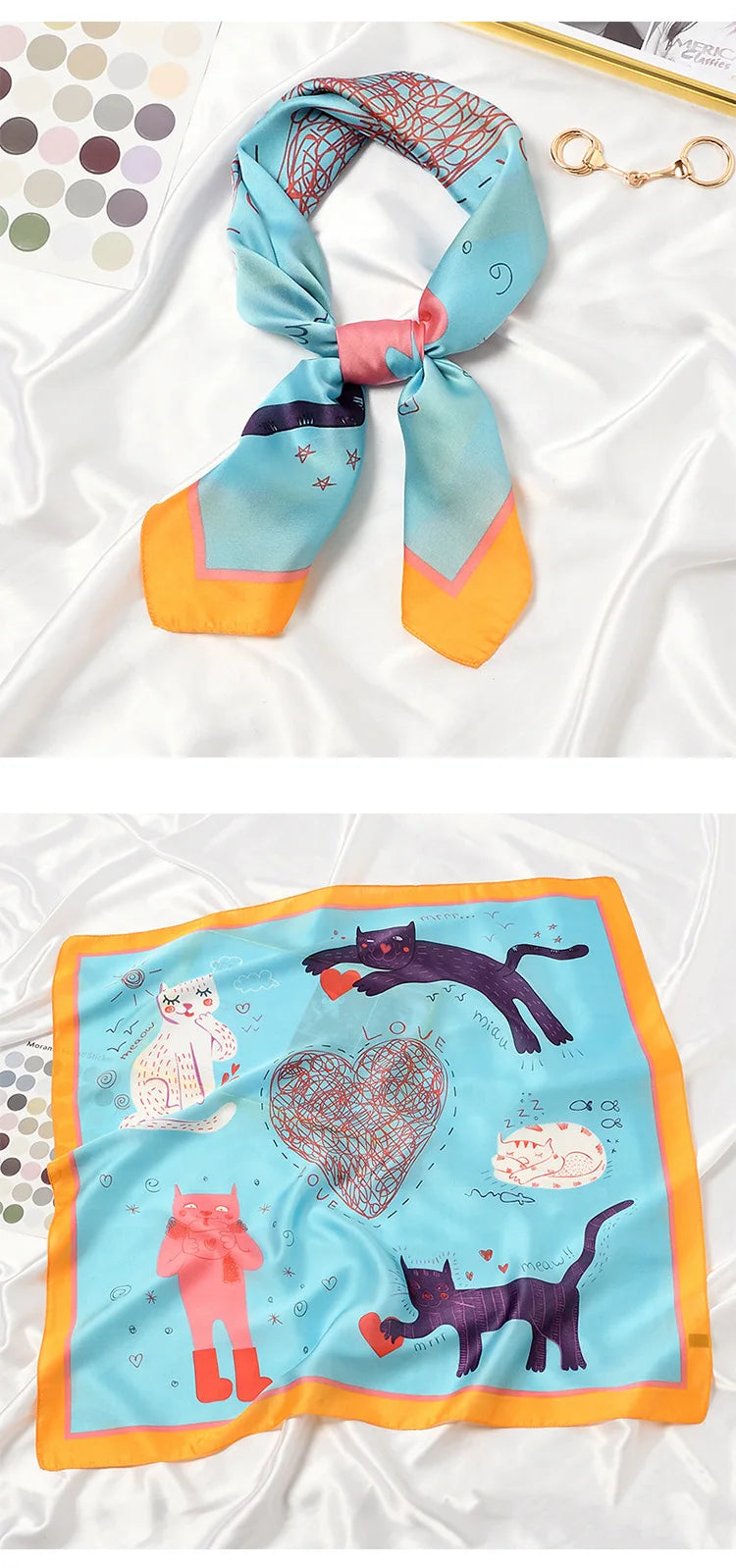 Femlion Love Cats Square Scarf - Women's Fashion Bandana Hairband & Shawl