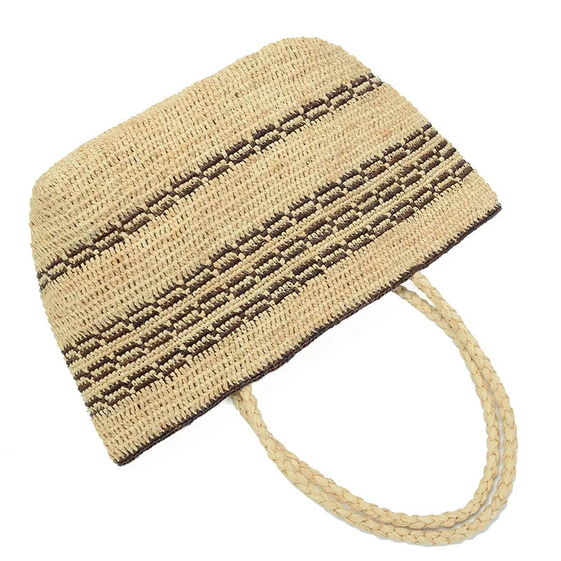 Femlion Striped Rafi Straw Bag: Elegant French Style Beach Tote Handbag