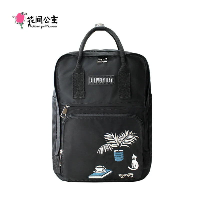 Femlion Fresh Embroidery Nylon Canvas Backpack - 2024 Summer Collection