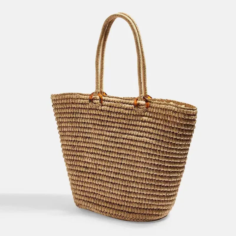 Femlion Straw Bag: Handmade Woven Beach Tote - Fashionable, Simple, Portable, and Wild