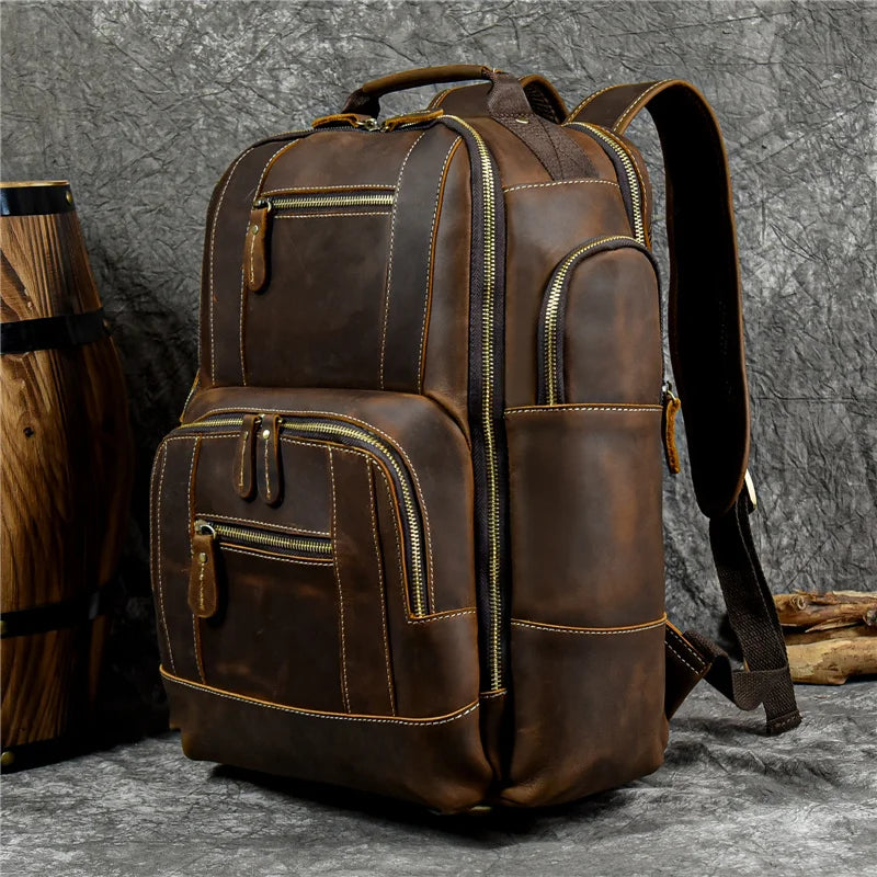 Femlion Men's Leather Backpack: Retro Luxury Fashion Travel Bag Pack