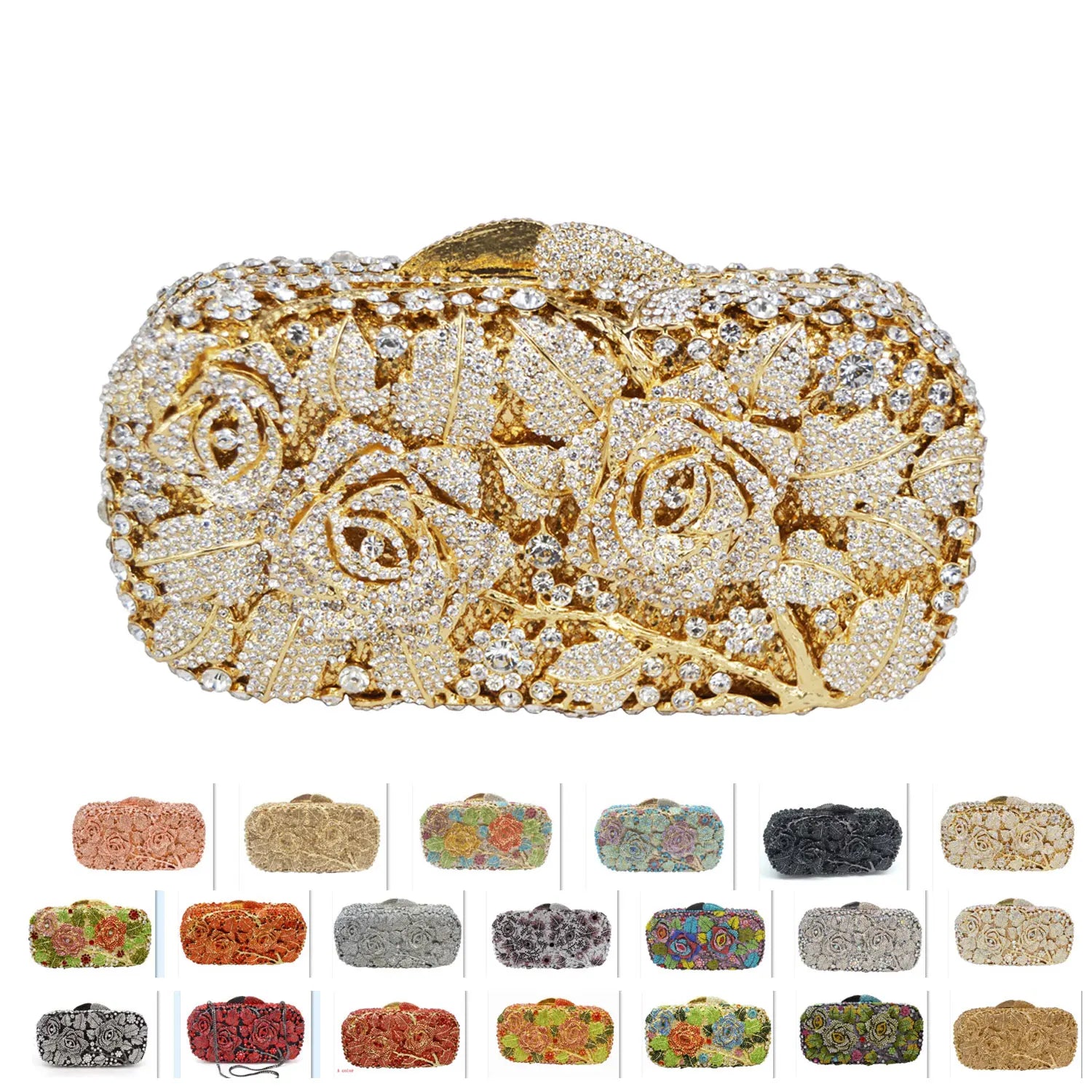 Femlion Crystal Flower Evening Clutch, Golden Orange Wristlet Purse