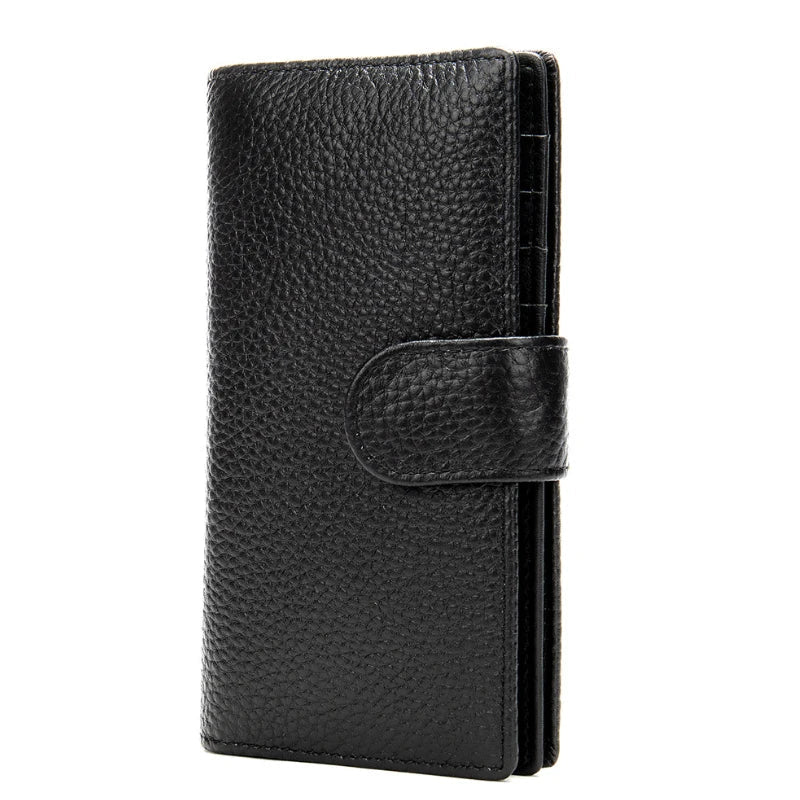 Femlion Genuine Leather Men's Long Bifold Wallet with 10 Card Slots