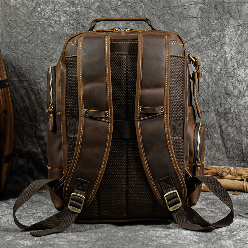 Femlion Men's Leather Backpack: Retro Luxury Fashion Travel Bag Pack