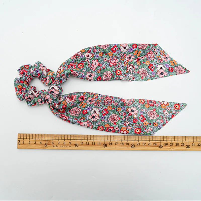 Femlion Flower Print Bow Satin Ponytail Scarf Hair Tie Scrunchies