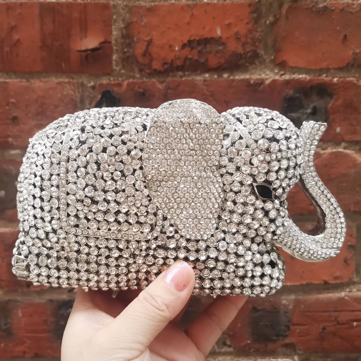 Femlion Deluxe Crystal Elephant Evening Bag with Indian Rhinestones & Zinc Alloy