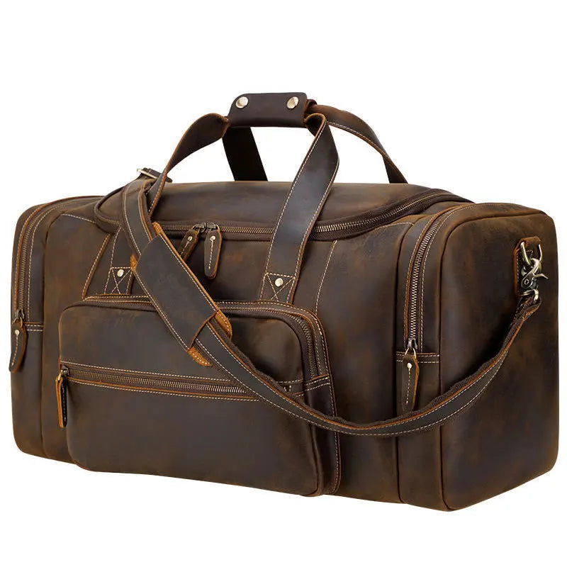 Femlion Leather Weekender Duffle Bag Vintage Style for Men