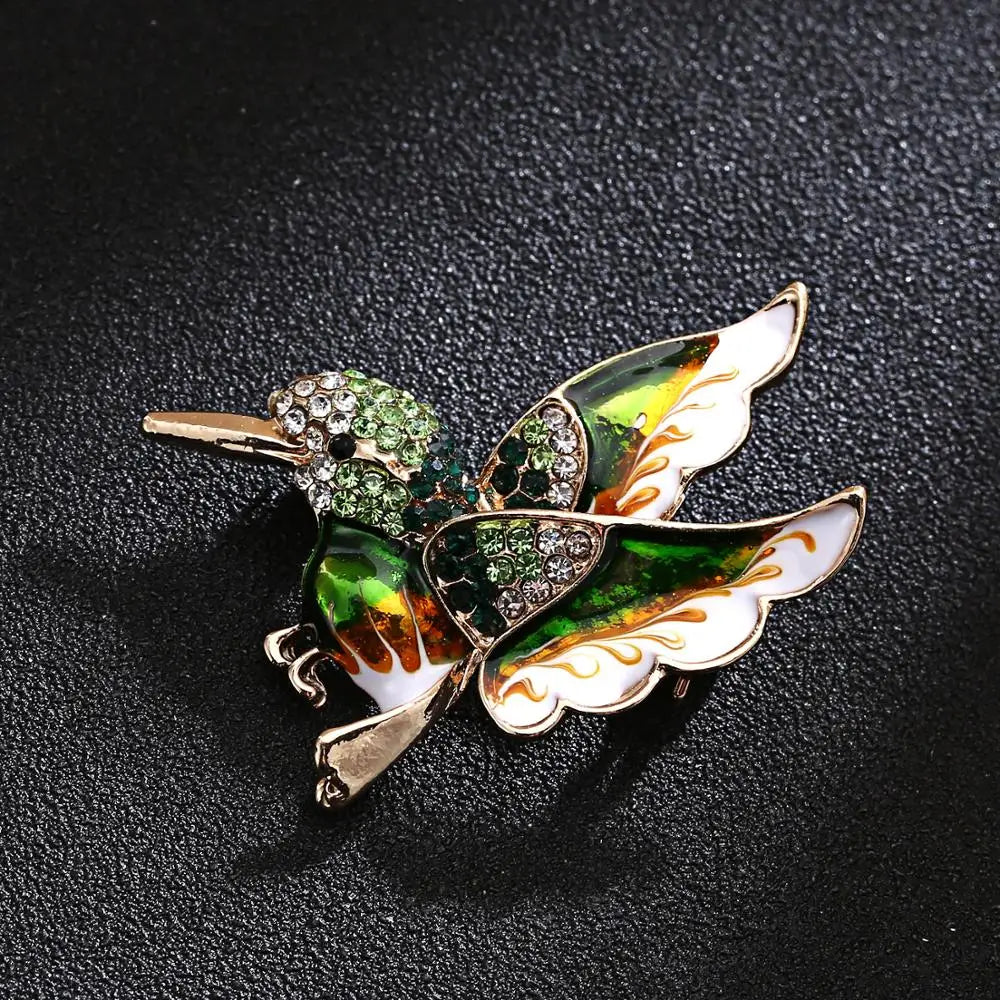 Femlion Enamel Hummingbird Brooches: Cute Animal Fashion Pins with Rhinestone Accents